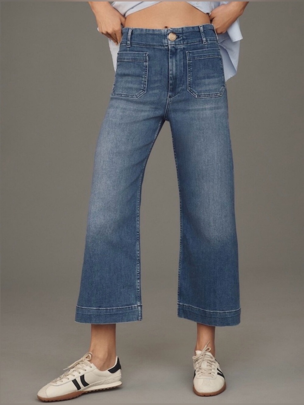 Anthro Maeve The Colette Crop High-Rise Wide-Leg Jean Medium Wash Denim Size 27